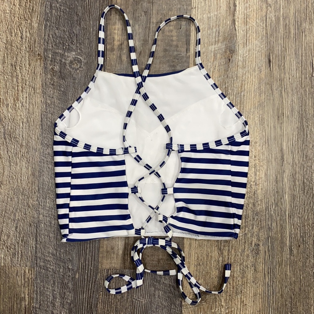 Navy blue striped swim top - Picture 2 of 9